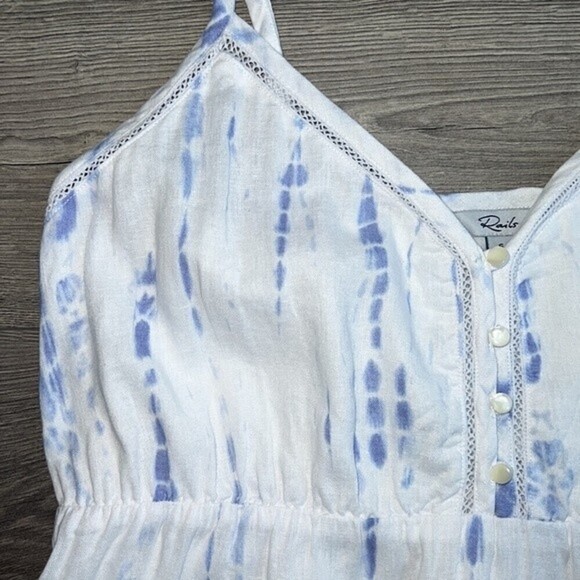 RAILS Delilah Midi Dress Cloud Tie Dye White & Blue Ruffle Hem Small *Tiny Flaw! - Picture 6 of 12